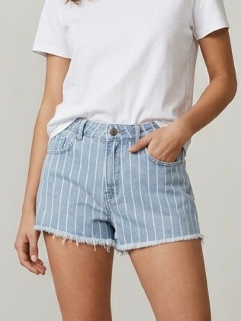 Zara Basic Stripe Denim Short Shorts